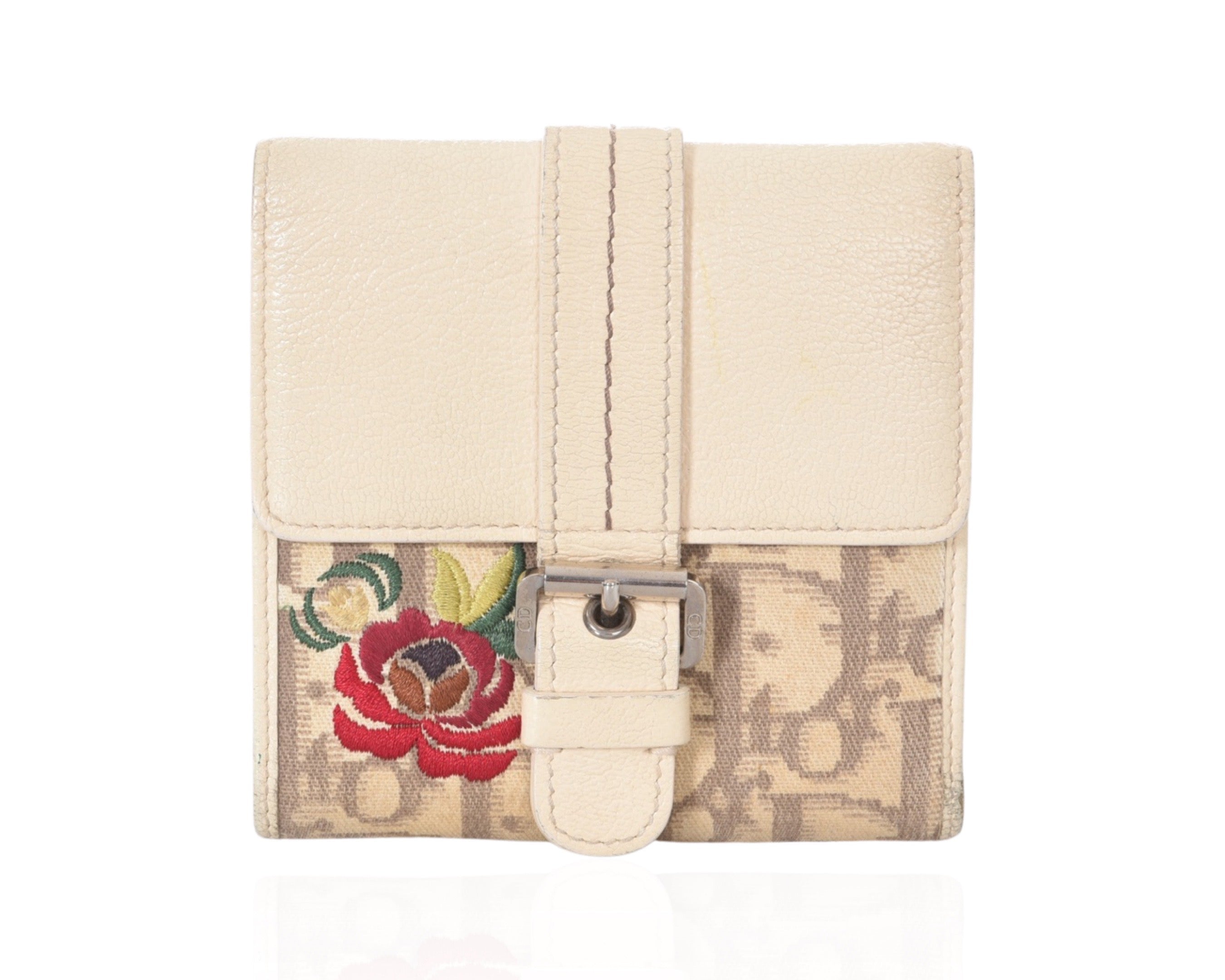 Christian Dior Leather Canvas Wallet Flowers