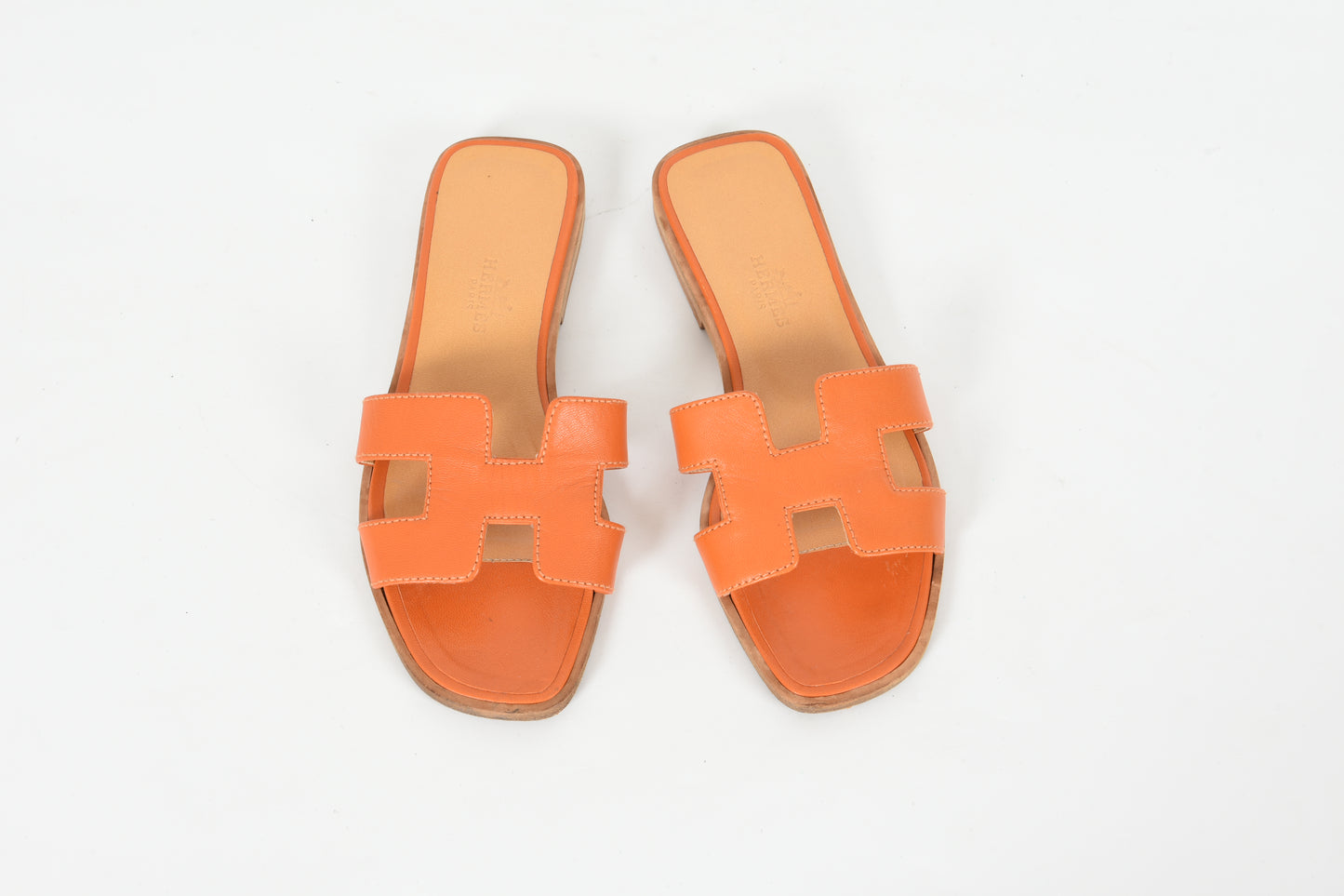 Hermès Oran Sandals Shoes Leather H Logo Calfskin Flats Size 34