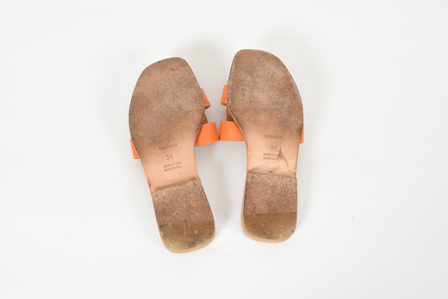 Hermès Oran Sandals Shoes Leather H Logo Calfskin Flats Size 34