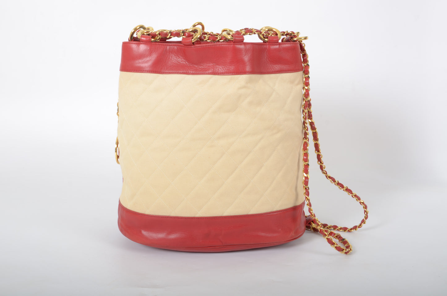 Chanel Chain Shoulder Bag Coco Gold hardware Leather Ivory Red Vintage Backpack