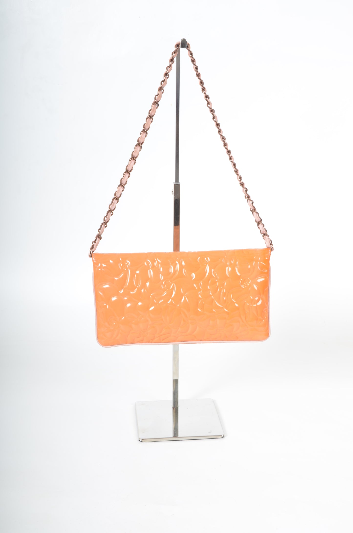 Chanel Chain Shoulder Camellia Coco Enamel Bag Hand Bag Orange Flower Patent Leather Flap Bag