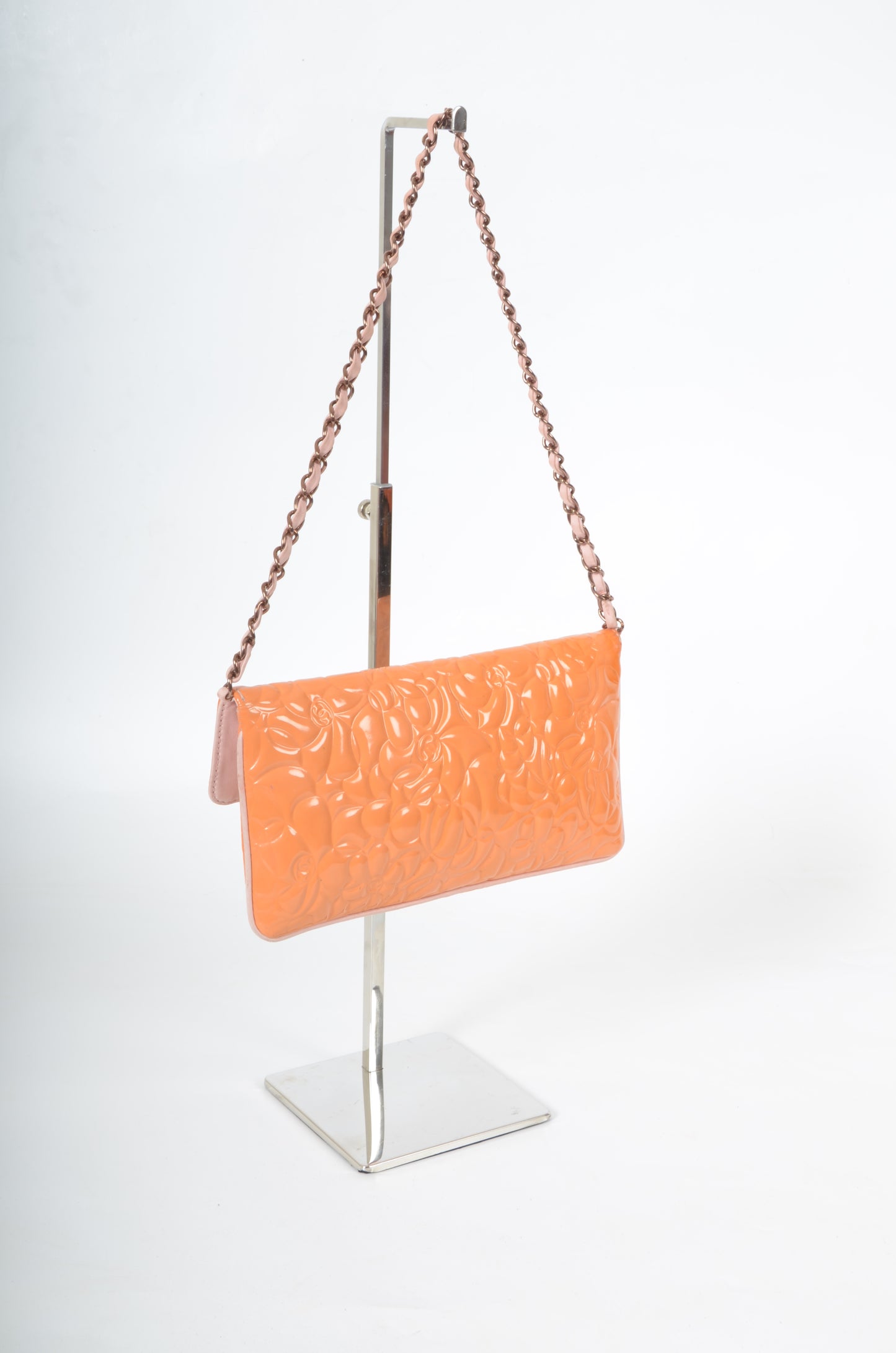 Chanel Chain Shoulder Camellia Coco Enamel Bag Hand Bag Orange Flower Patent Leather Flap Bag