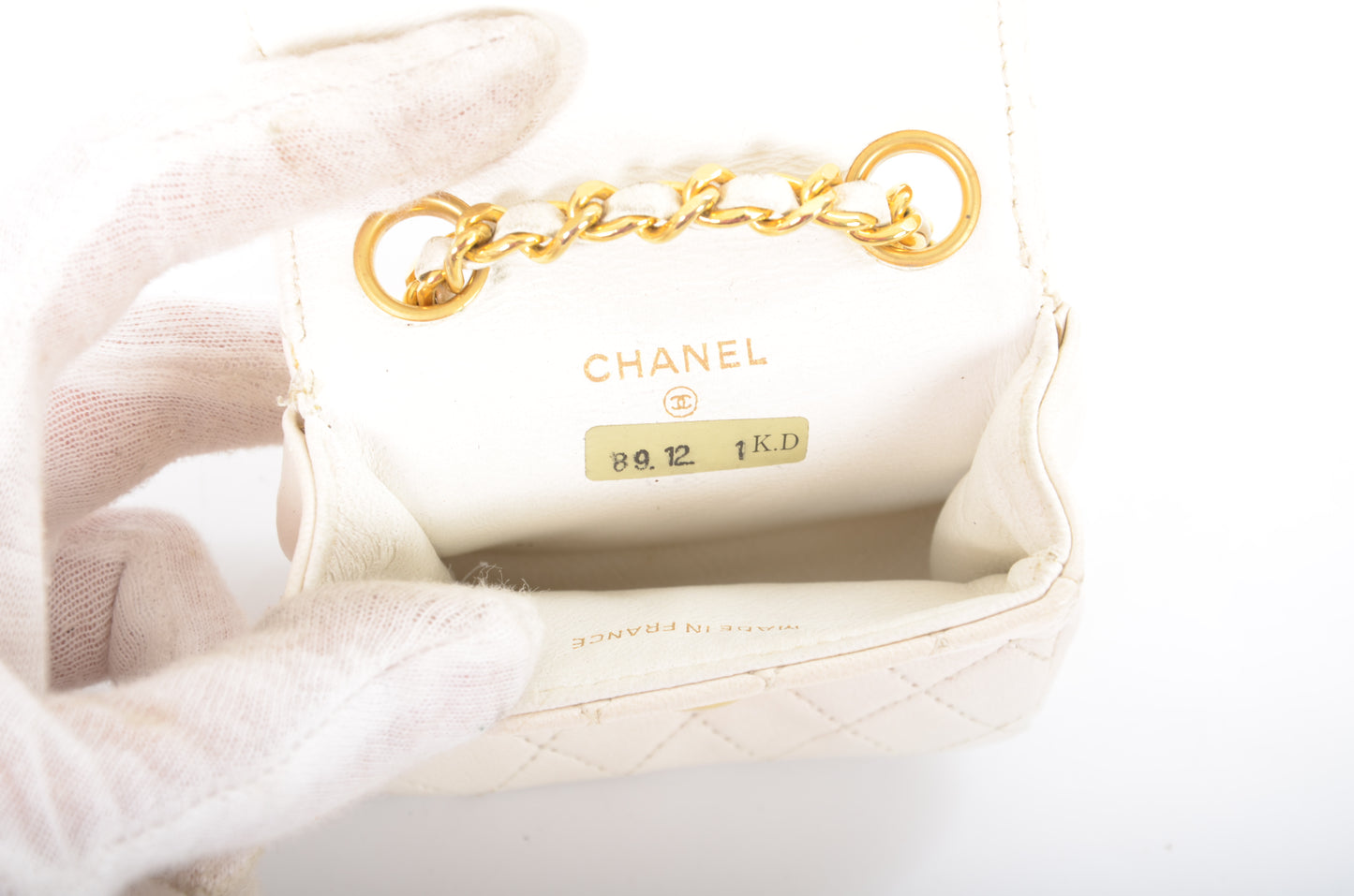 Chanel White Micro Bag Chain Belt Waist Bag Coco Mark Shoulder Pouch White 2way Lambskin Vintage