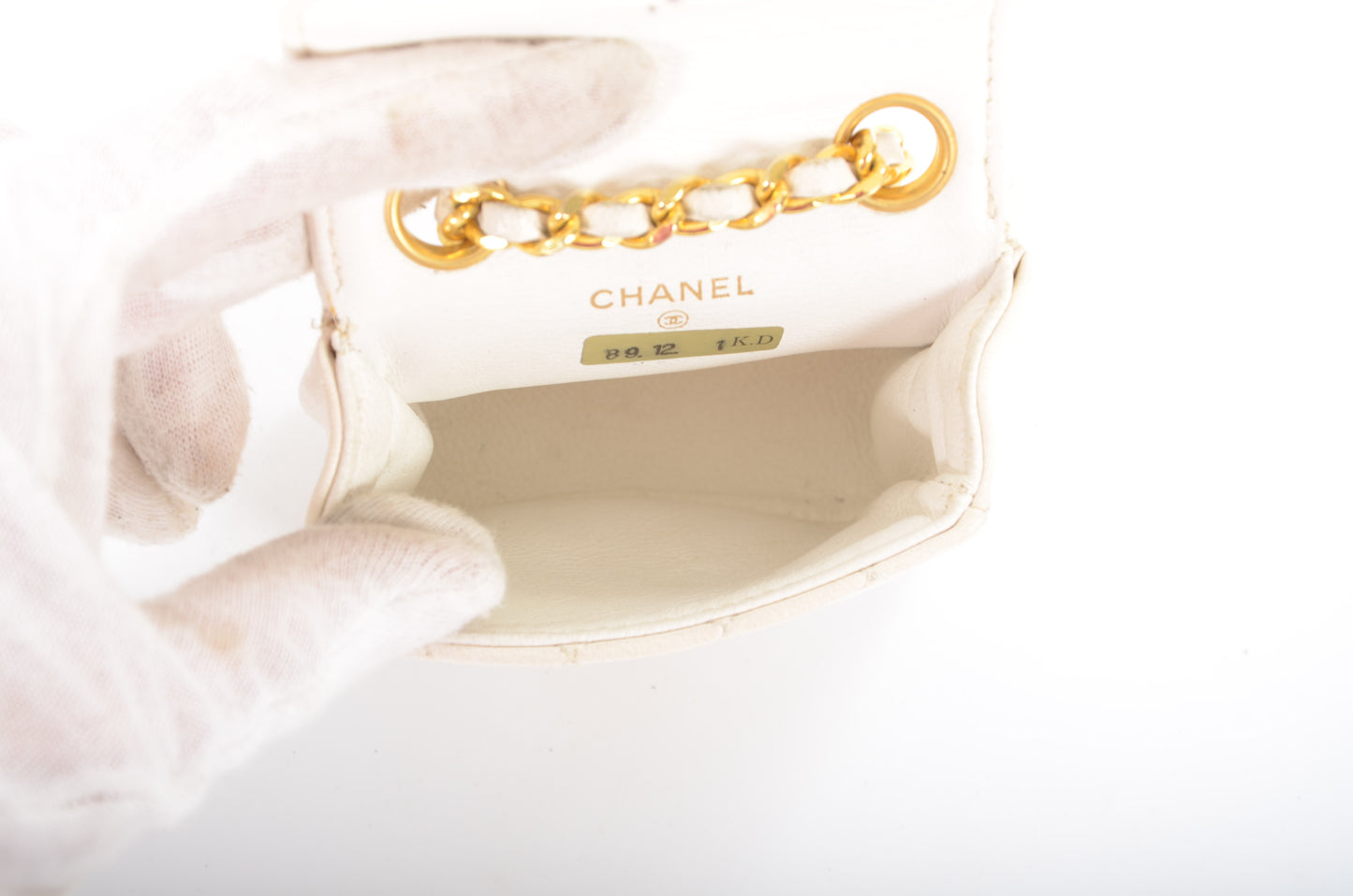 Chanel White Micro Bag Chain Belt Waist Bag Coco Mark Shoulder Pouch White 2way Lambskin Vintage