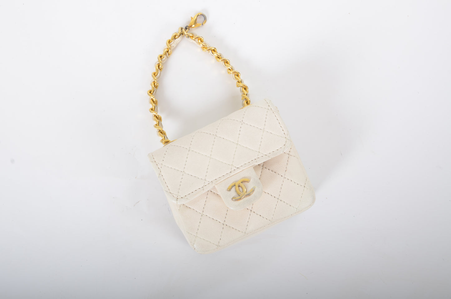 Chanel White Micro Bag Chain Belt Waist Bag Coco Mark Shoulder Pouch White 2way Lambskin Vintage