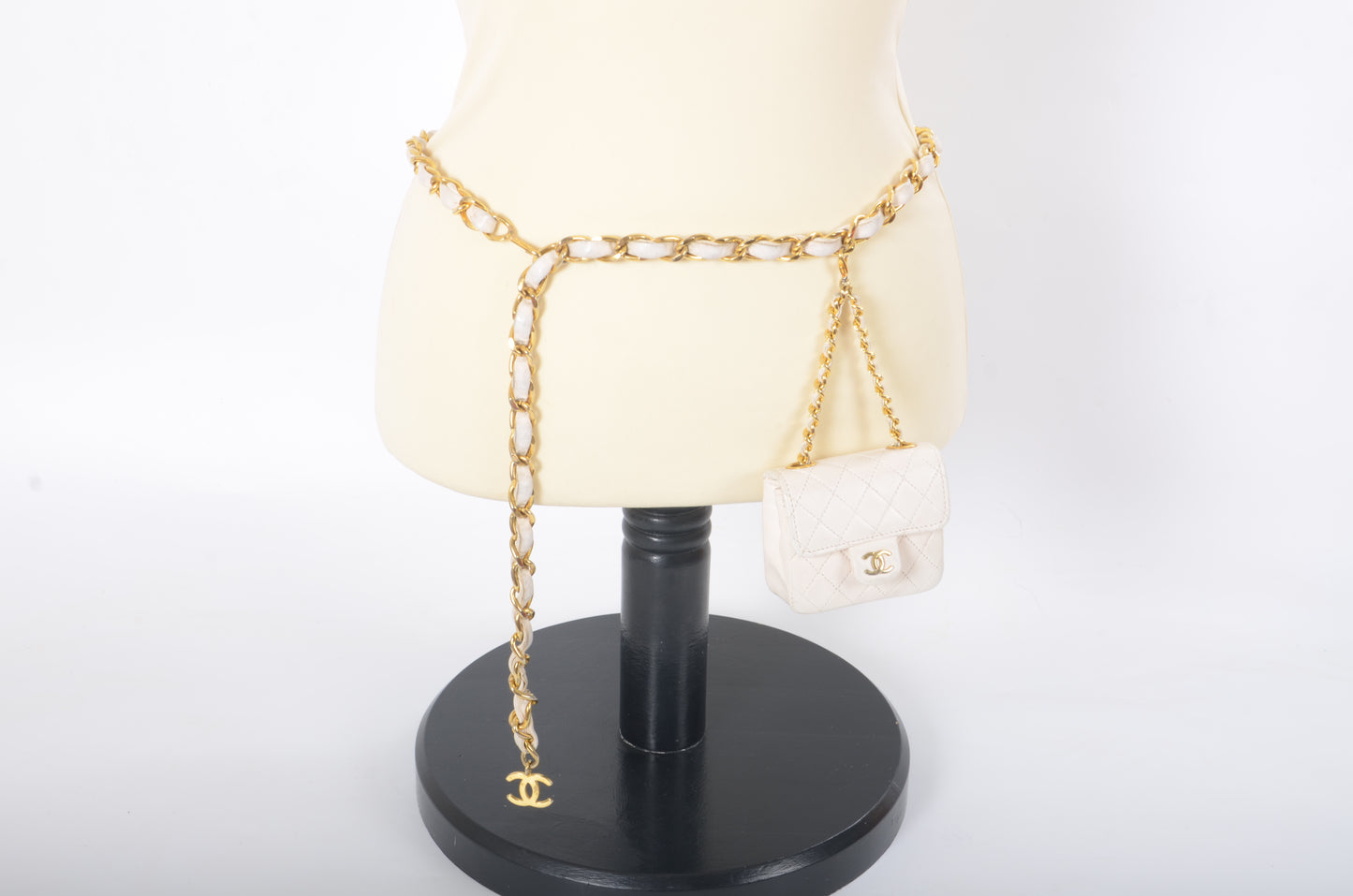 Chanel White Micro Bag Chain Belt Waist Bag Coco Mark Shoulder Pouch White 2way Lambskin Vintage