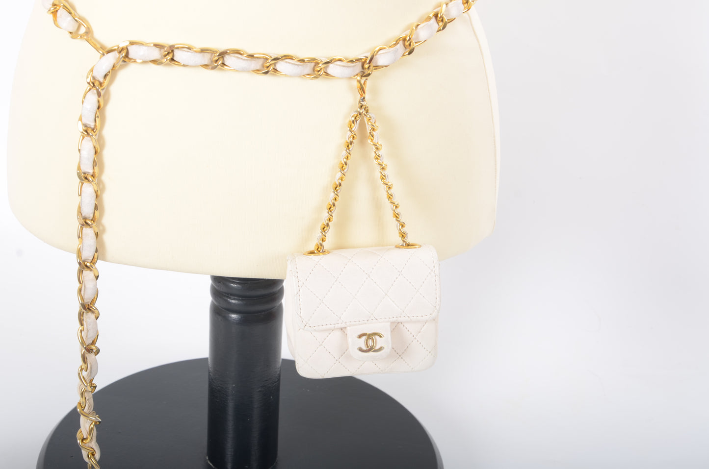 Chanel White Micro Bag Chain Belt Waist Bag Coco Mark Shoulder Pouch White 2way Lambskin Vintage