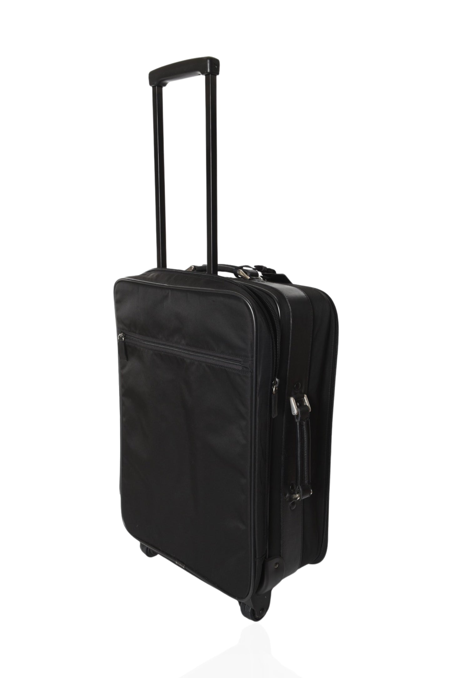 Prada Black Tessuto Nylon Leather Suitcase Rolling Travel Luggage Cabin Bag Trolley