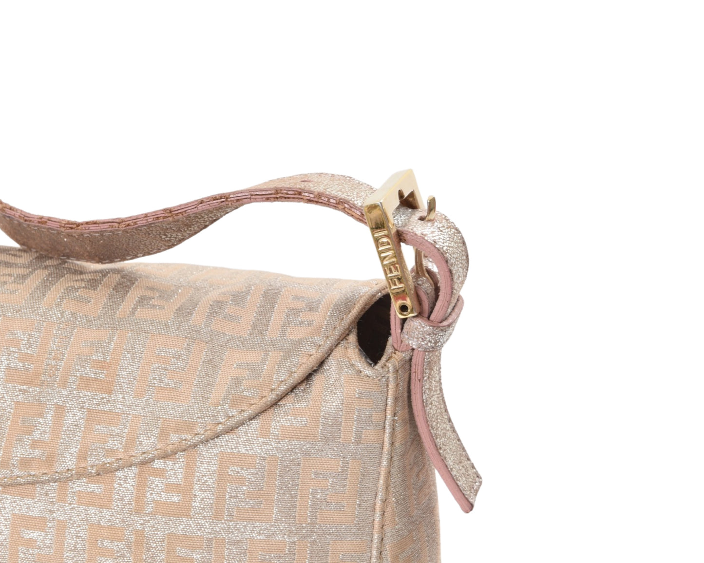 Fendi Monogram Zucca Metallic Shoulder Baguette Bag Pink Silver Gold