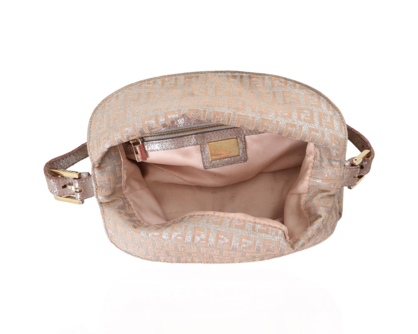 Fendi Monogram Zucca Metallic Shoulder Baguette Bag Pink Silver Gold