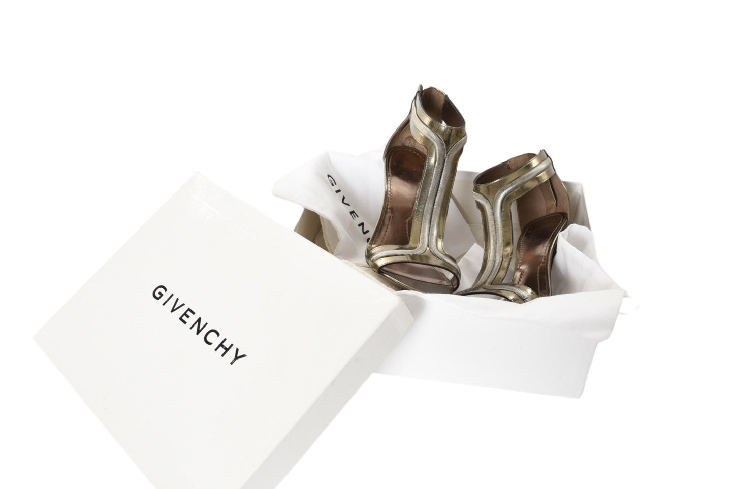 Givenchy Patent Leather T-Strap Sandals Heels Metallic Size 37