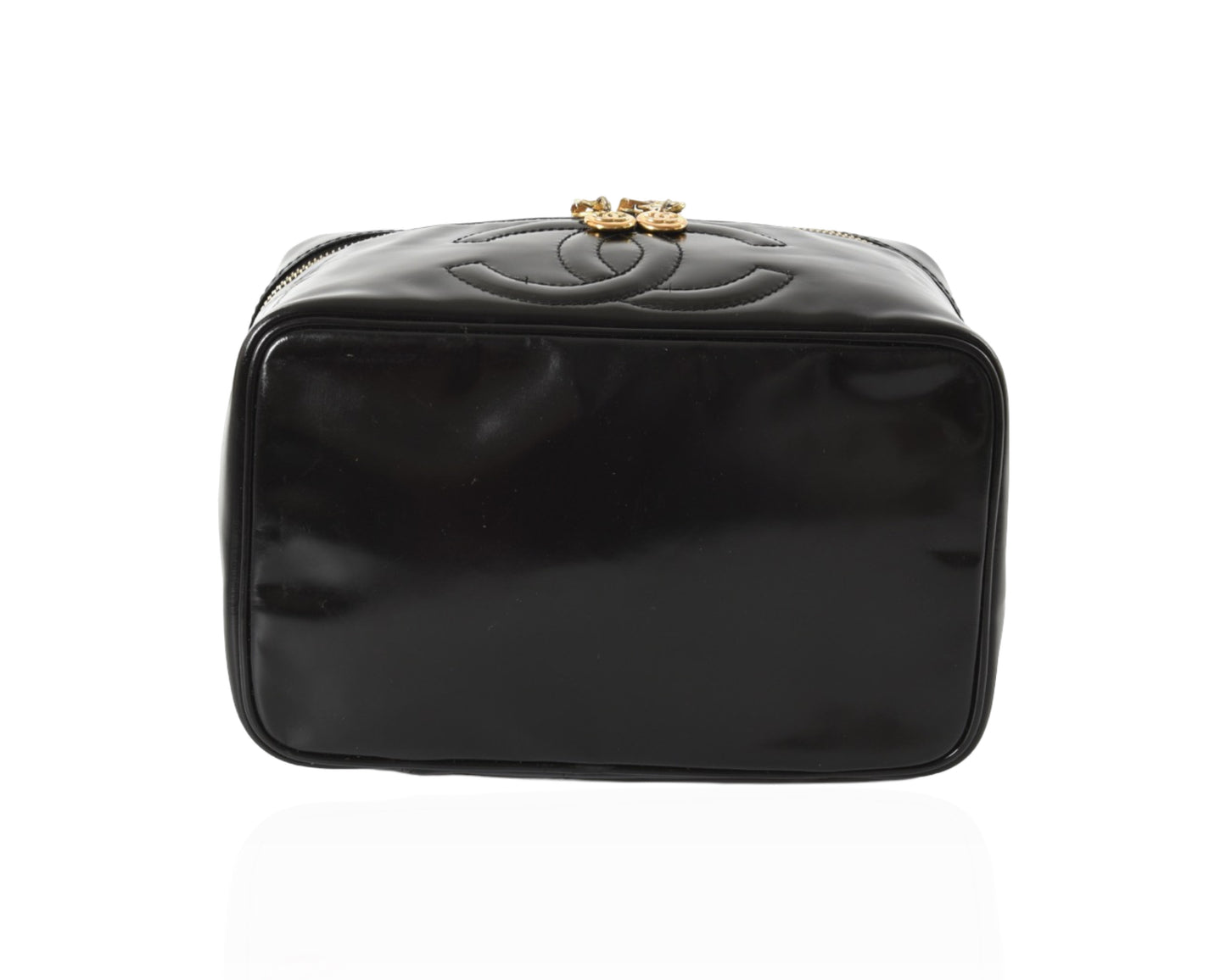 Chanel Vanity Bag CC Logo Vintage Patent Leather Black Make Up Clutch Pouch