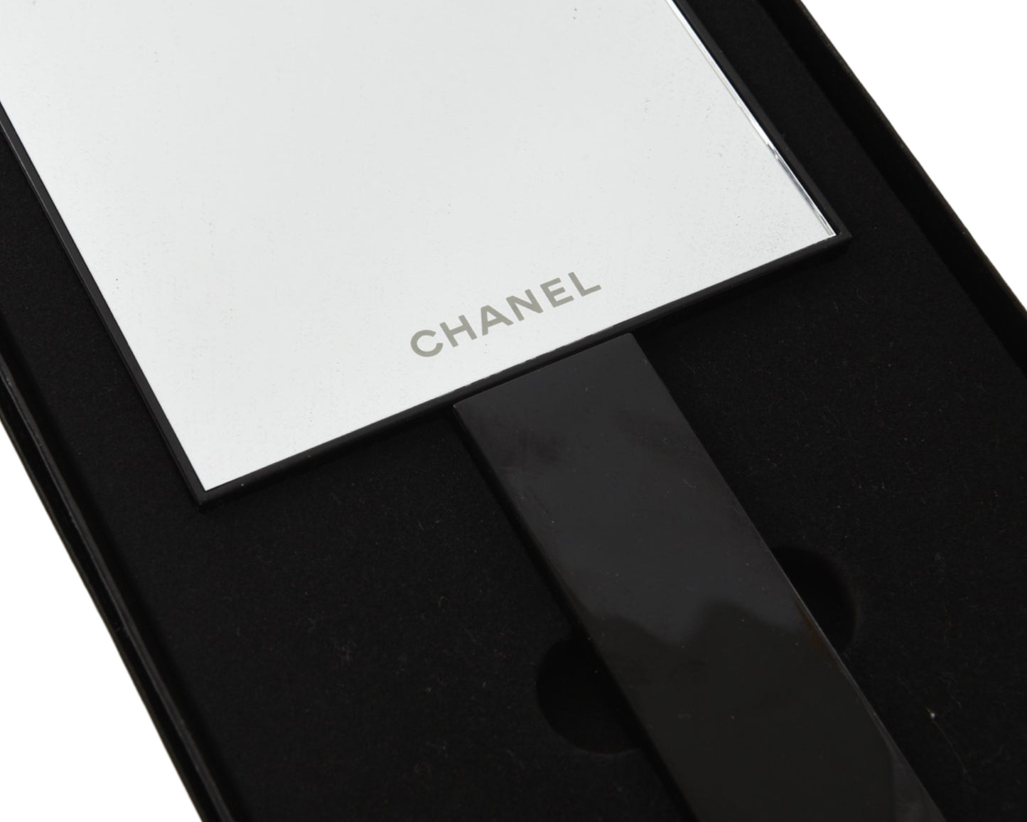 Chanel Black Hand Mirror Vanity Vintage CC Logo